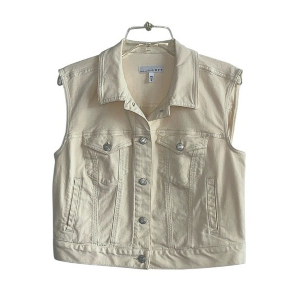 LOFT Denim Trucker Vest in Ivory Size Small